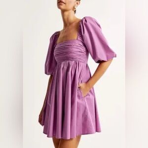 Abercrombie & Fitch Emerson Poplin Puff Sleeve Mini Dress, purple Large